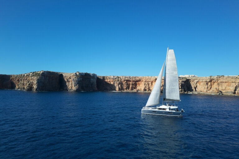 Lagoon 52 GOA 10 catamaran sailing off Ibiza coast