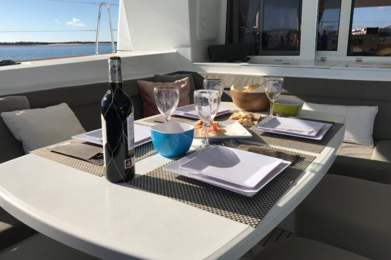 table for four on catamaran in Ibiza
