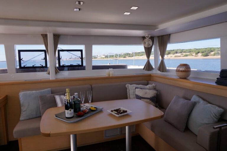 Dining room inside Lagoon 450S Ibiza catamaran
