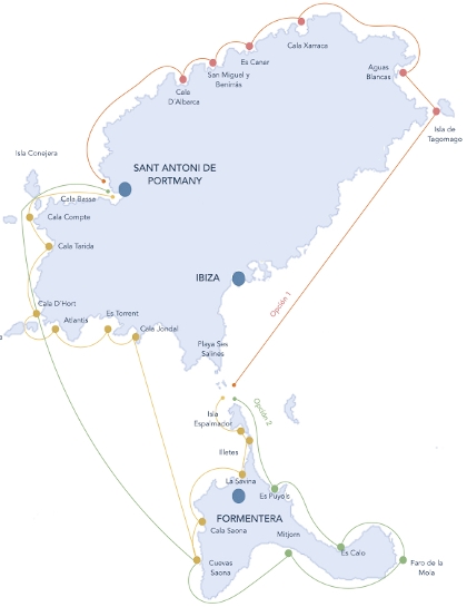 Routes on boat Ibiza Formentera